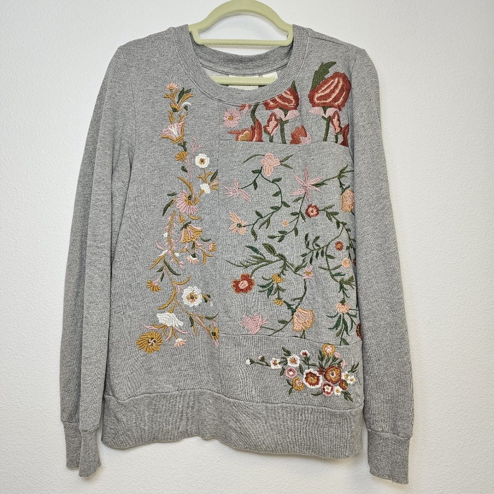 Maeve by Anthropologie floral embroidered sweater crewneck top x-small +